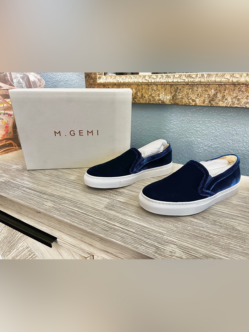 M. Gemi Navy Velvet Slip-On Sneakers